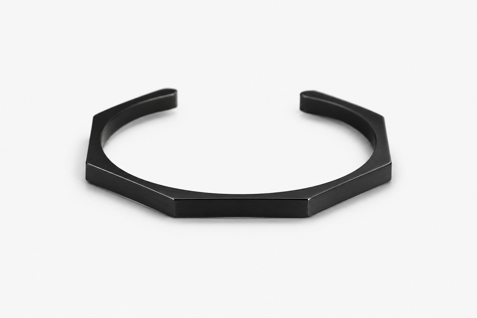 Matte Black Octagon Cuff Bracelet - Stainless Steel