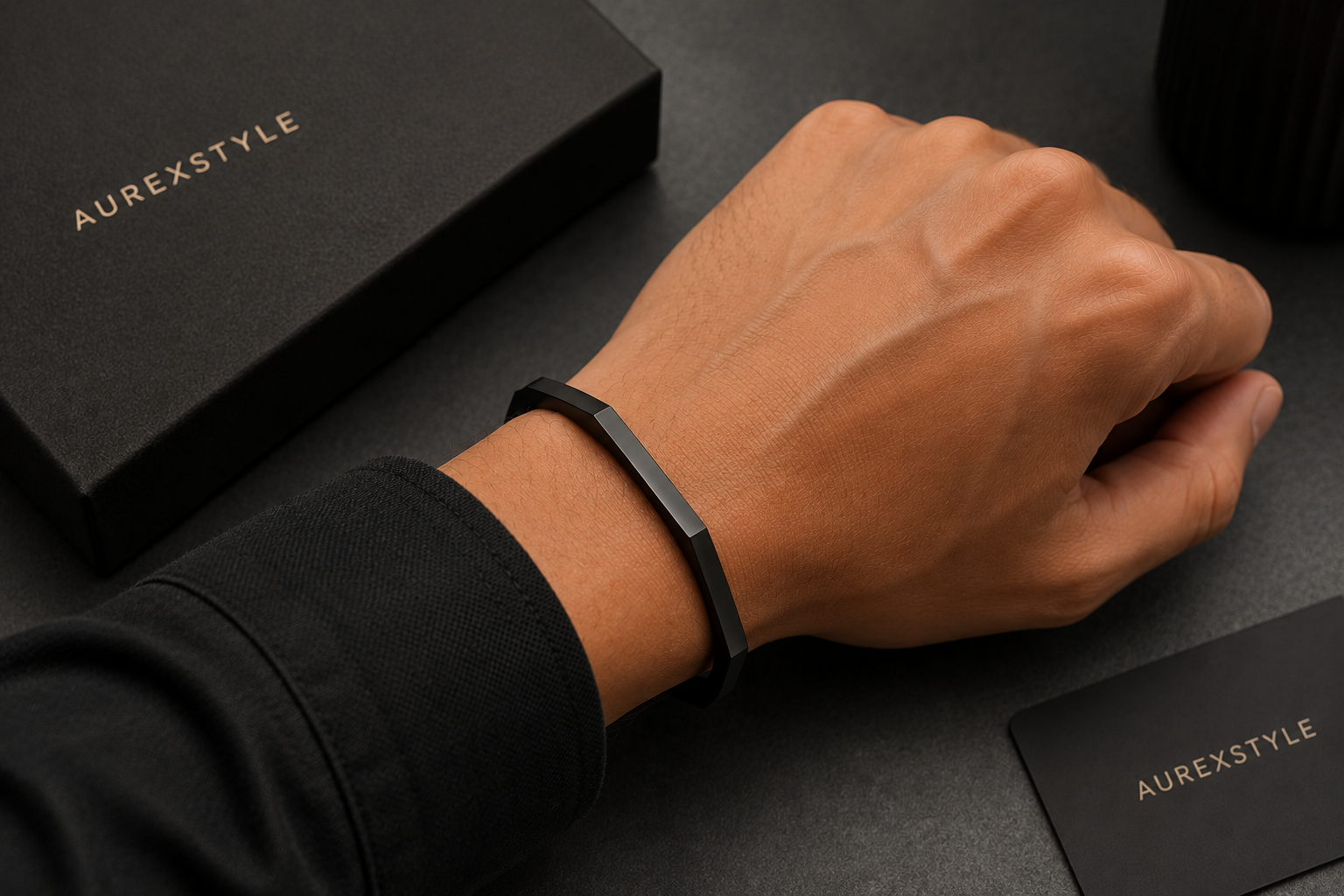 Matte Black Octagon Cuff Bracelet - Stainless Steel