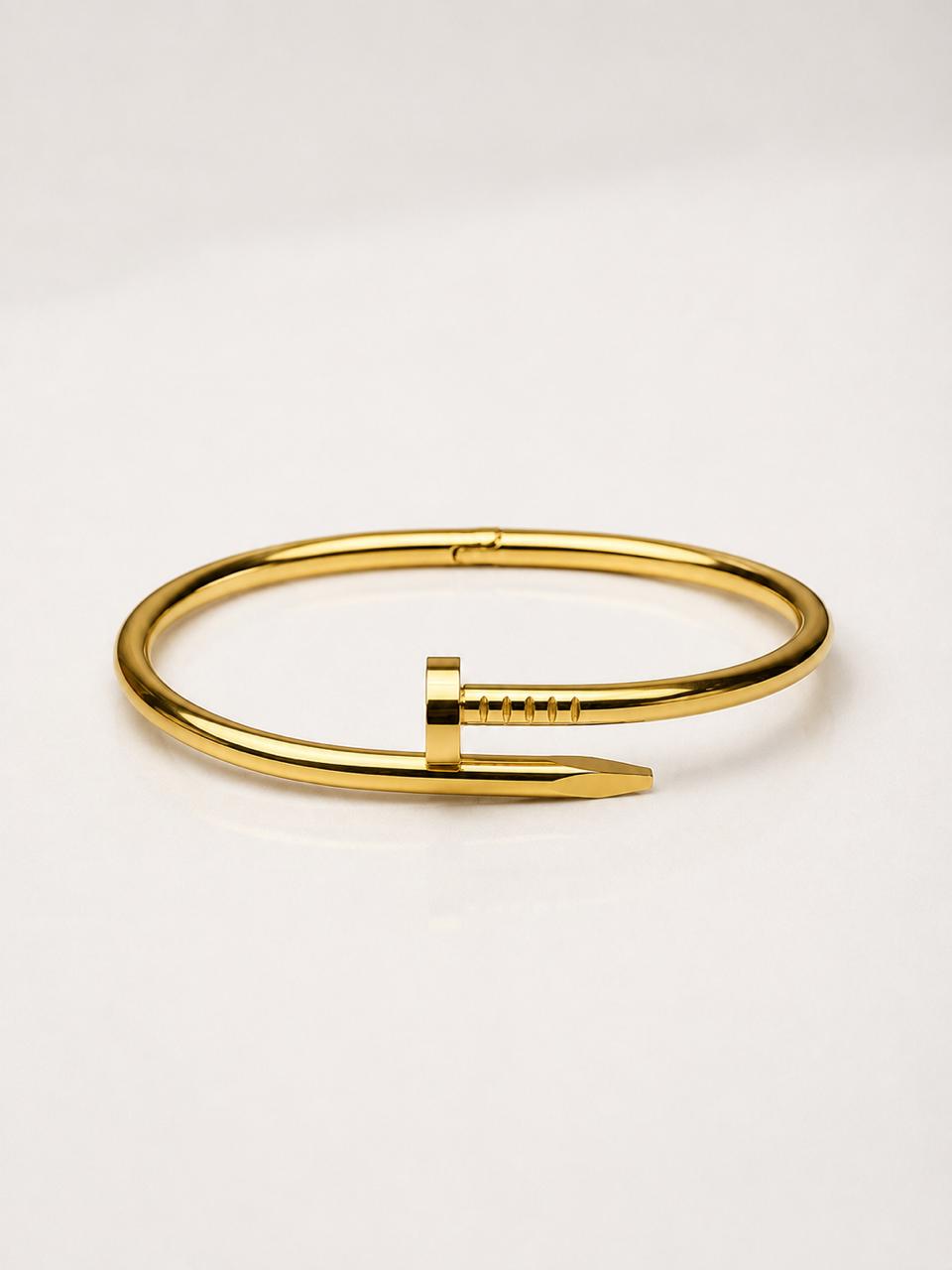 Nail Design Cuff Bracelet - Stainless Steel Gold Bangle