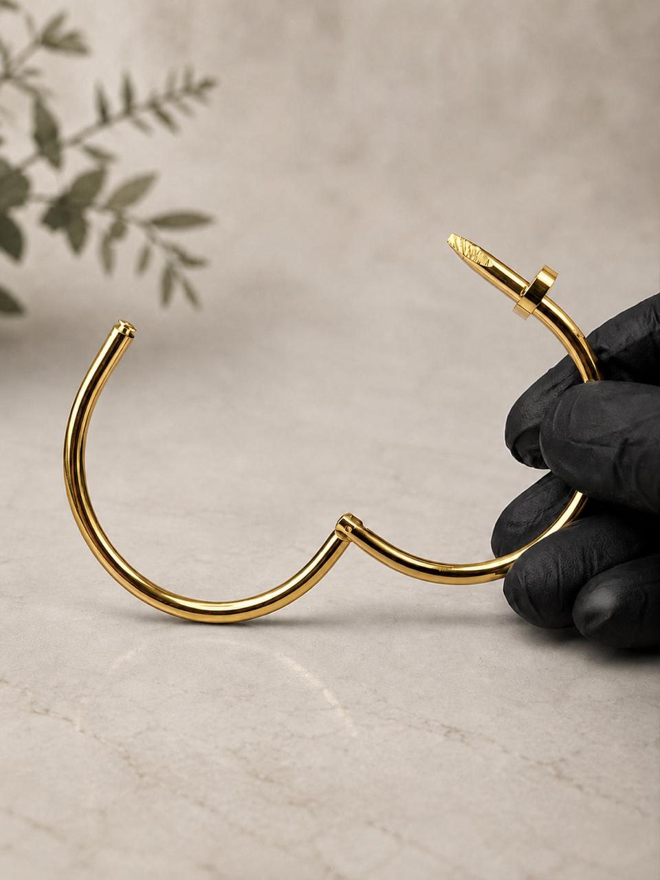 Nail Design Cuff Bracelet - Stainless Steel Gold Bangle