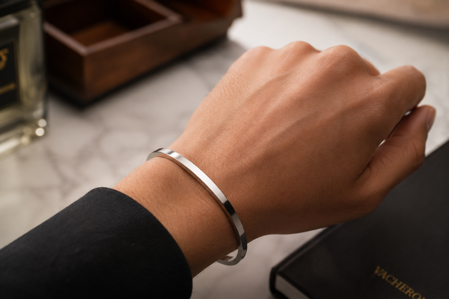 Flat Cuff Bangle - Stainless Steel Silver Bracelet