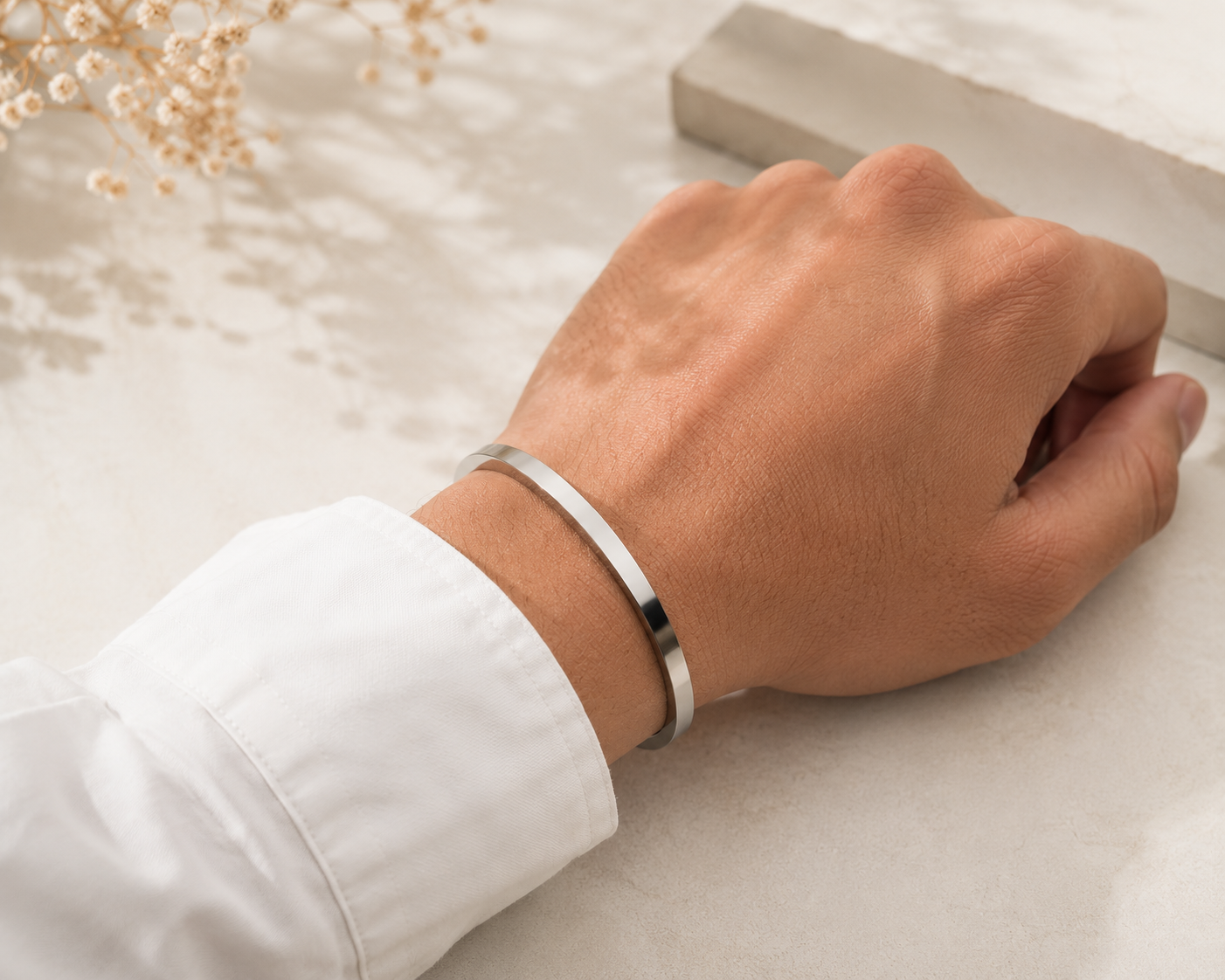 Flat Cuff Bangle - Stainless Steel Silver Bracelet