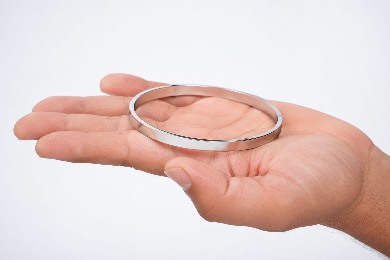 Flat Cuff Bangle - Stainless Steel Silver Bracelet