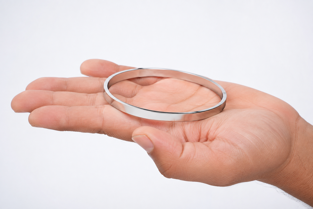 Flat Cuff Bangle - Stainless Steel Silver Bracelet