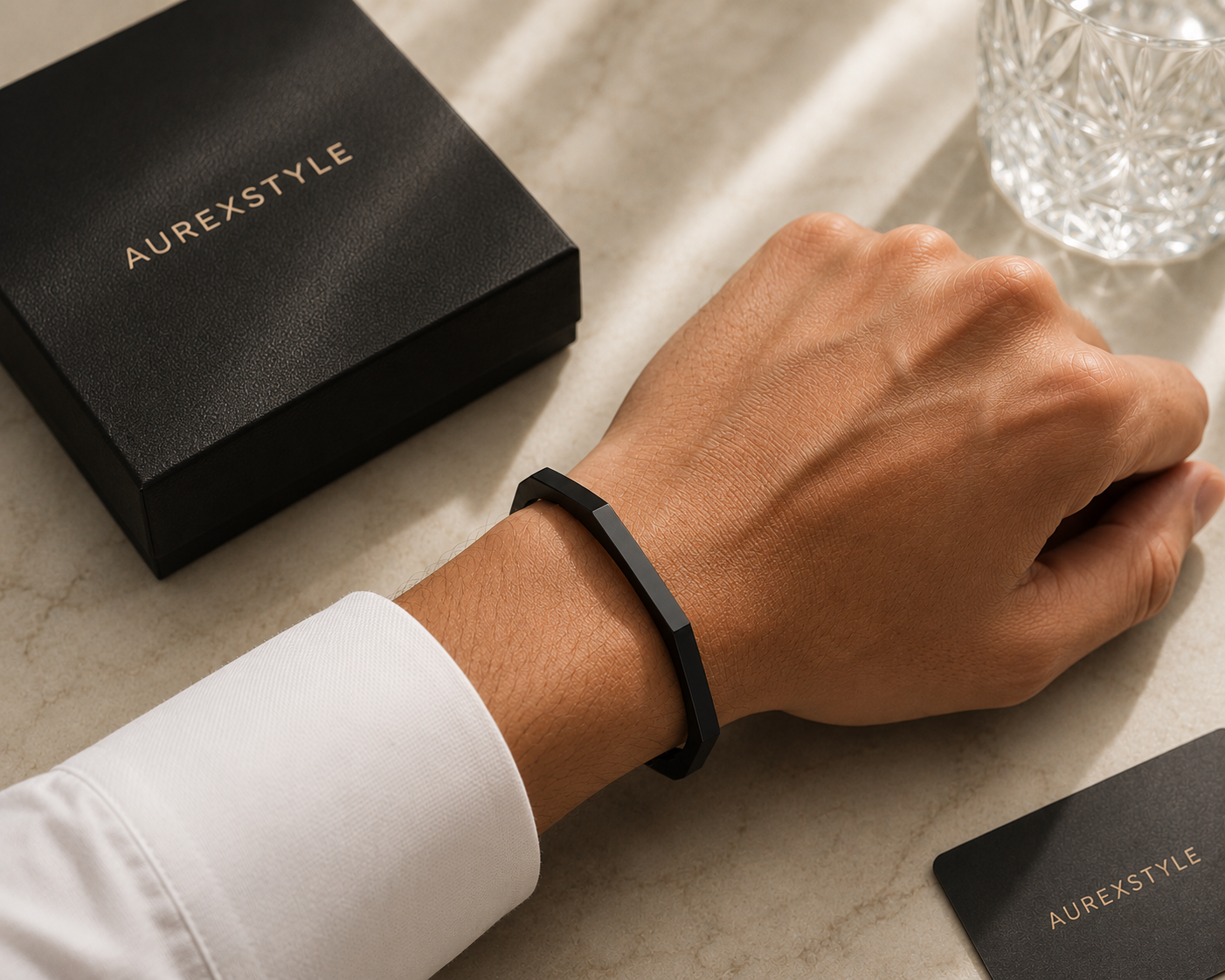 Matte Black Octagon Cuff Bracelet - Stainless Steel