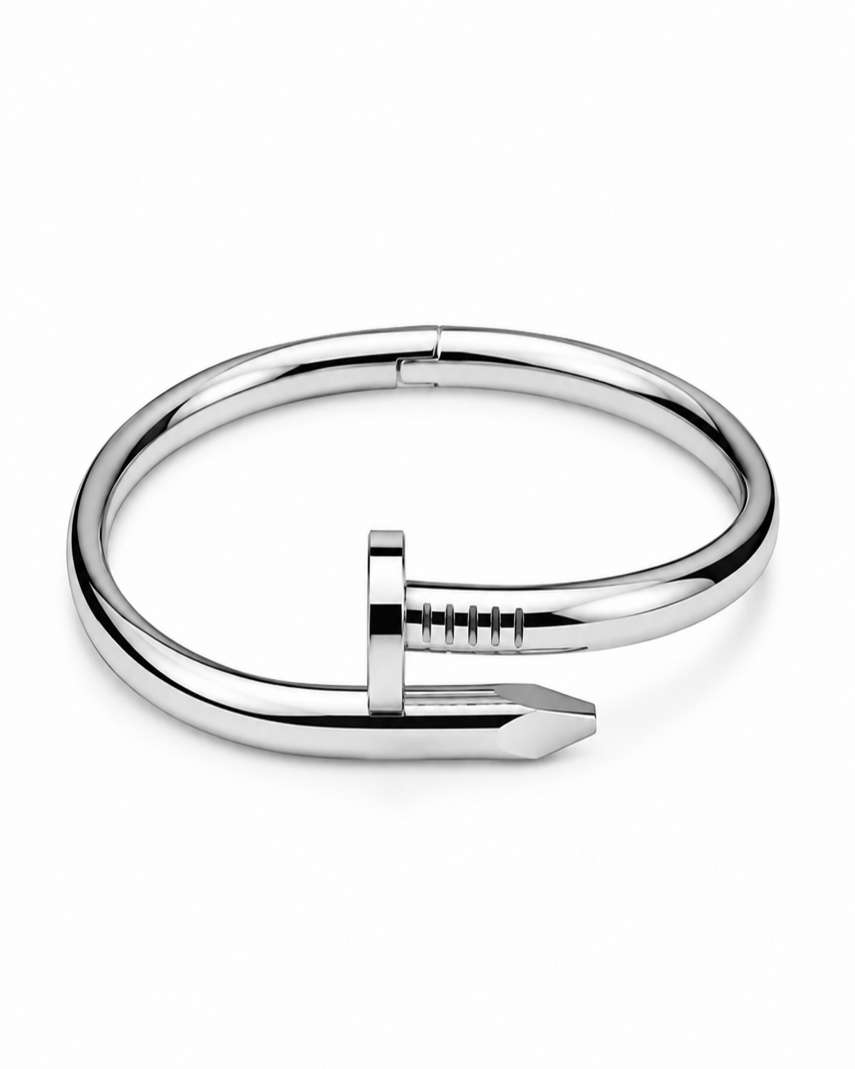 Nail Design Cuff Bracelet - Stainless Steel Silver Bangle