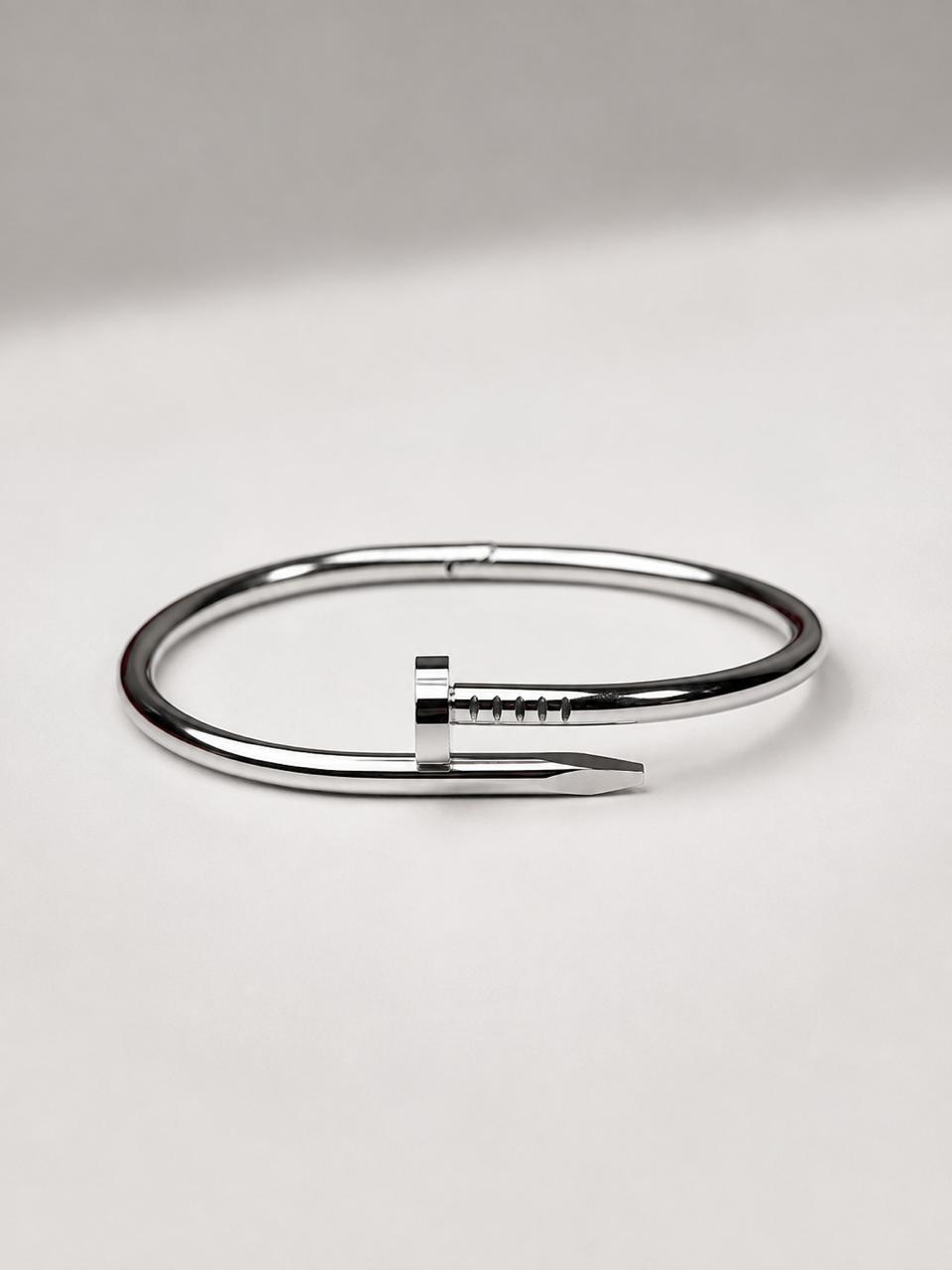 Nail Design Cuff Bracelet - Stainless Steel Silver Bangle