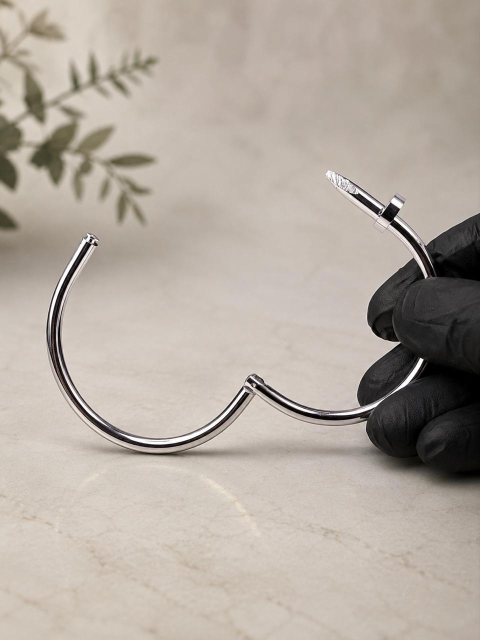Nail Design Cuff Bracelet - Stainless Steel Silver Bangle