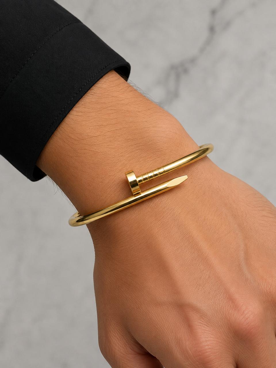 Nail Design Cuff Bracelet - Stainless Steel Gold Bangle